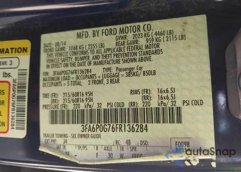 2015 Ford Fusion S из США, поврежденный, VIN 3FA6P0G76FR136284